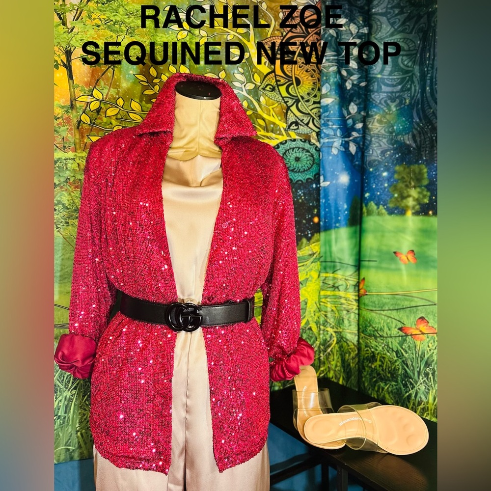 Rachel Zoe Women's Fuchsia Sequin Button Down Top -New With Tag’s - Picture 2 of 9